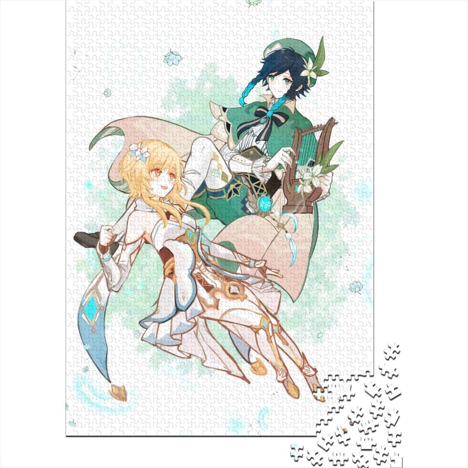 Genshin Impact Barbatos Holzpuzzle für Erwachsene und Teenager. Erwachsenenpuzzle 1000 Teile ganze Familie und die (Größe 75x50cm)