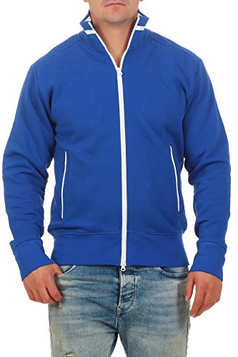 Happy Clothing Herren Sweatjacke sportlich ohne Kapuze - gestreifte Trainingsjacke - Sweatshirtjacke - Zip-Jacke Reißverschluss mit Kragen, Farbe:Blau, Größe:3XL