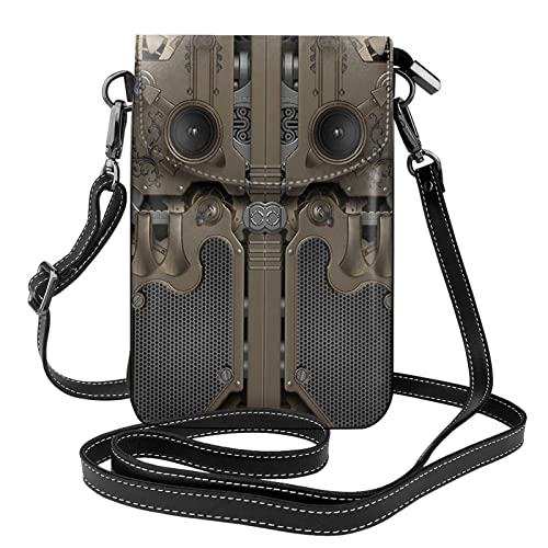 Steampunk Mechanische Zahnräder Handy-Geldbörse: >> Kleine Crossbody-Ledergeldbörse Damen Schultergurte Tasche mit Kreditkartenfächern 19,1 x 7,3 cm, Schwarz, Einheitsgröße