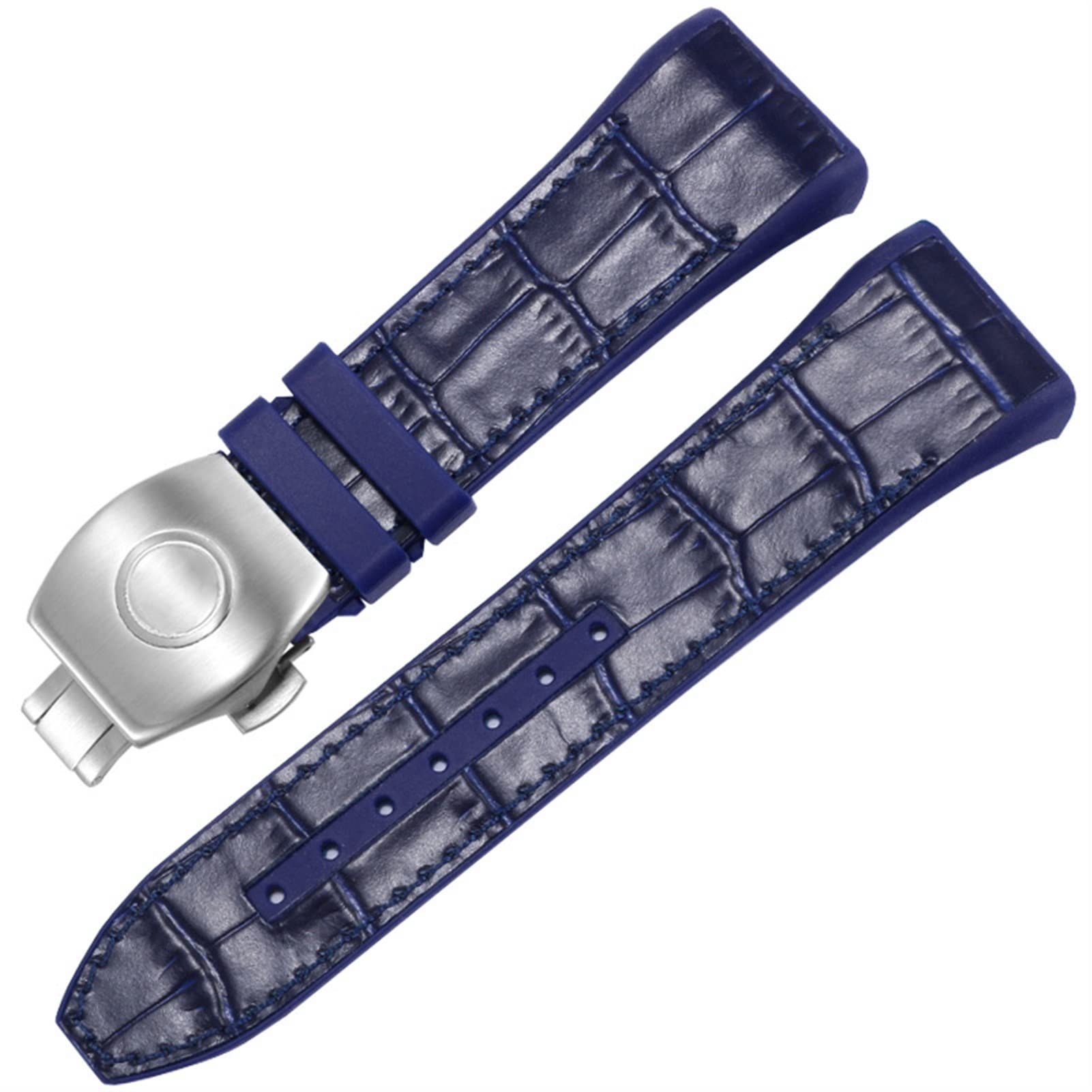 SCRUBY Für Franck Müller V45 Serie 28mm Nylon Echtes Leder Silicon Watchband Schwarz Blau Klappschnalle Uhrengurt(Blue-silver)