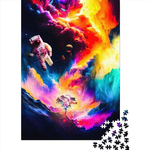 Astronaut in Weltraumfarben, Holzpuzzle für Erwachsene, 1000-teiliges Puzzle für Erwachsene, Teenager, Entspannungspuzzle, Spiele, Denksportaufgaben (Größe: 75 x 50 cm)