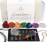 ZATNY Reise-Chakra-Kristall-Kollektion – 7 Chakra-Set Trommelsteine, Chakra-Pendel, austauschbare Käfig-Halskette, Referenzkarte, tragbares Etui, eBook