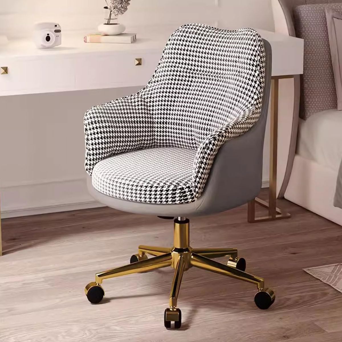 TBSZCM Mid Century Modn-Stoff Schreibtischstuhl Sessel Comt Chair Home Office Stuhl Drehsitz, dickes Kissen, Lesestuhl mit verstellbarem Neigungswinkel, stabilisiert Vorwärts