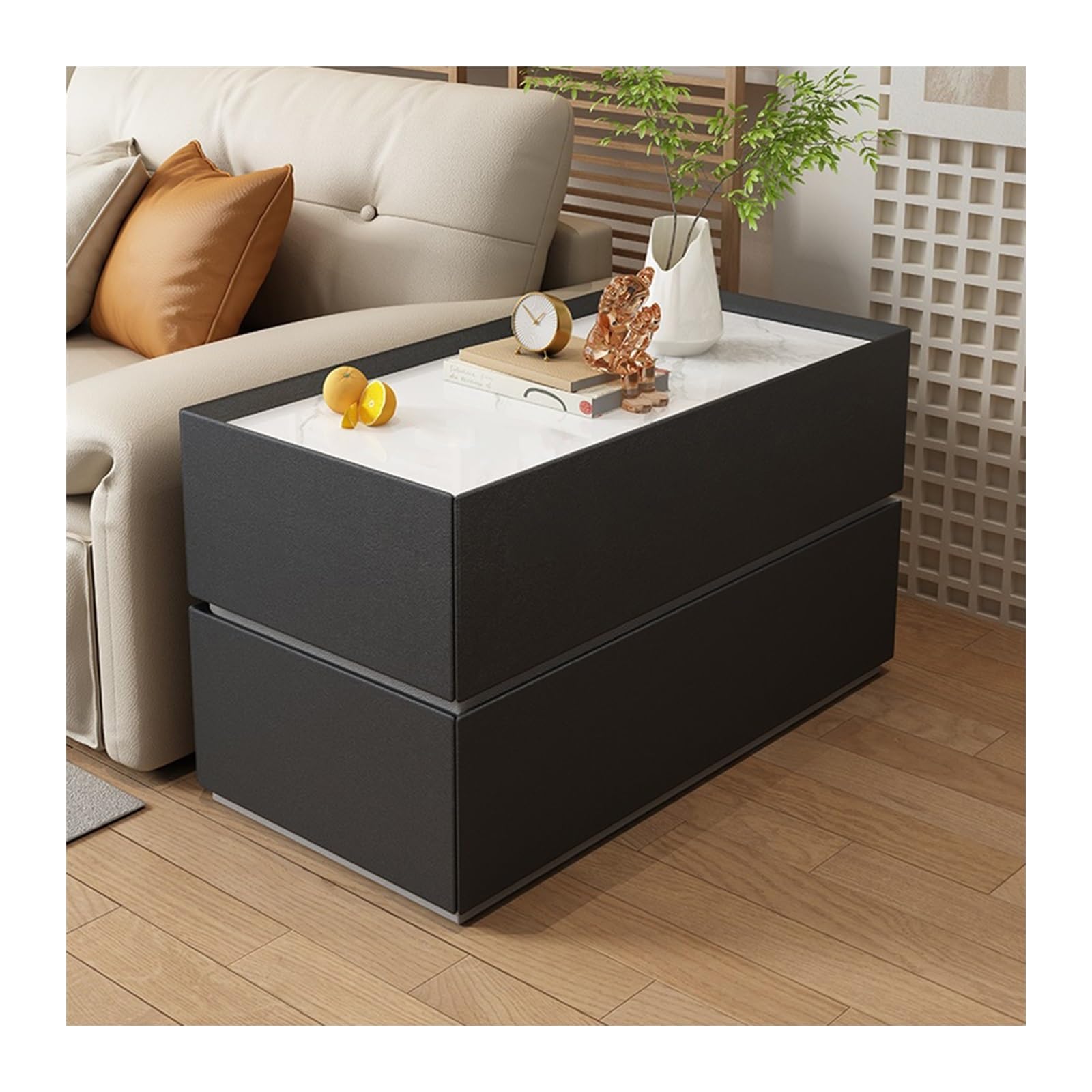 FUHAI-666 Massivholz Sofa Beistelltisch Ecktisch Moderne Einfache Wohnzimmer Lagerung Sideboard Haushalt Nachttisch(Schwarz,80x40x60cm)