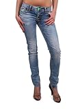 Cipo & Baxx Damen Jeans Hose Röhrenjeans Denim Dicke Naht Freizeithose Straight Fit Used Pants CBW-0445 W27 L34 Blau