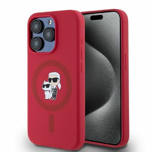 CG Mobile Karl Lagerfeld KLHMP15LSCMKCRHR Hülle für iPhone 15 Pro 6.1" Rot hardcase Silicone Karl&Choupette Heads Ring