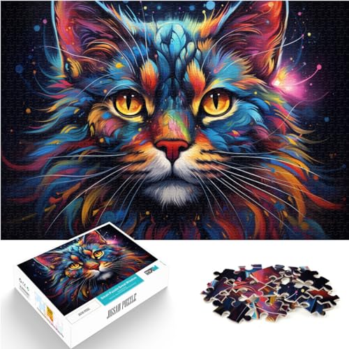 Puzzle, Lernspiele, farbenfrohe, schöne Katze am Sternenhimmel, 1000 große Teile, Puzzle für Erwachsene, Holzpuzzle, tolles Geschenk für 1000 Teile (50 x 75 cm)