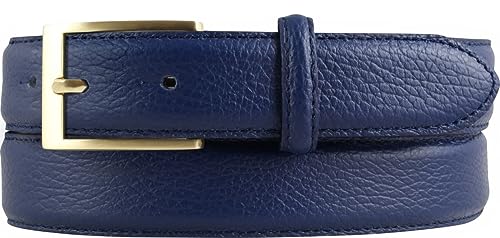 BELTINGER Italienischer Anzug-Gürtel, 30 mm breit, Herren, Anzuggürtel, Hosengürtel, strukturiertes Leder, Schließe Gold | Blau 90cm