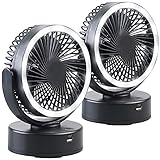 Sichler Haushaltsgeräte Ventilator zum Aufhängen: 2er Pack 3in1-Akku-Camping-Ventilator, LED, USB-Powerbank, Ø 16cm (Lüfter Akku, Akkubetriebener Ventilator, Tischleuchte Batterie)