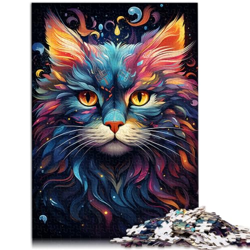 Puzzle-Spiele, farbenfrohe psychedelische Galaxie-Katze, 1000-teiliges Puzzle, Holzpuzzle, ganze Familie, 1000 Teile (50 x 75 cm)