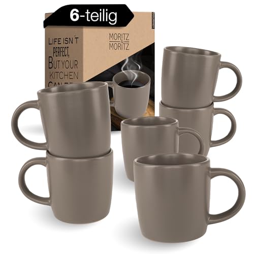 Moritz & Moritz NORDIC Kaffeetassen Set 6-teilig Grau - ca. 300ml aus hochwertigem Steinzeug - Stilvolles Design mit Henkel - Tassen mit Henkel für Kaffee, Tee, heiße Schokolade, Cappuccino