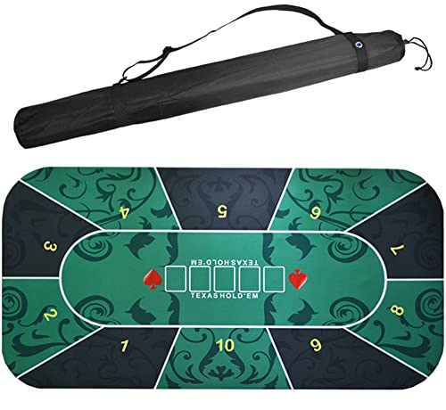 BFVAKBKYT Professionelle Pokermatte für Tische, Tragbarer Texas Hold'em Pokertisch aus Gummi for 8 Spieler mit Tragetasche for Spielen der Karten(Green,95x47inch)