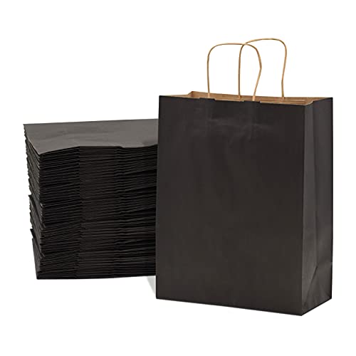 25,4 x 12,7 x 33 cm – schwarze Kraftpapiertüten mit verstärkten Griffen für Geburtstagspartys, Restaurantbesuche, Shopping, Merchandise, Party, Einzelhandel, Geschenktüten