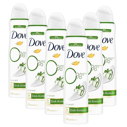 Dove Deodorant-Spray Gurkenduft Deo mit pflegendem Zink-Komplex und 0% Aluminiumsalzen 150 ml 6 Stück