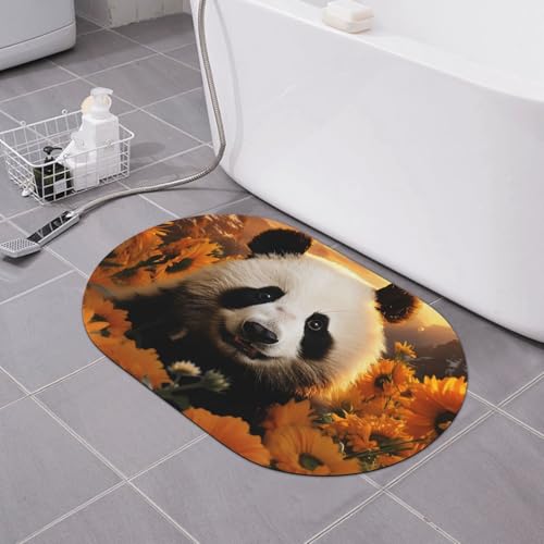 CSGJMYGS Badematte mit Panda- und Sonnenblumen-Diatomeenerde, weich, rutschfest, super saugfähig, Badezimmer-Bodenmatte, schnell trocknend, Kieselgur für Badezimmer, 60 x 40 cm