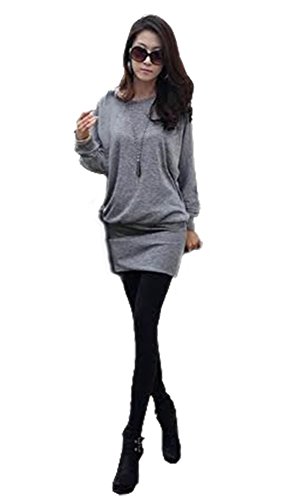 Mississhop 95-31 Damen Minikleid festlich Glitzer Kleid Pulli Tunika Grau S