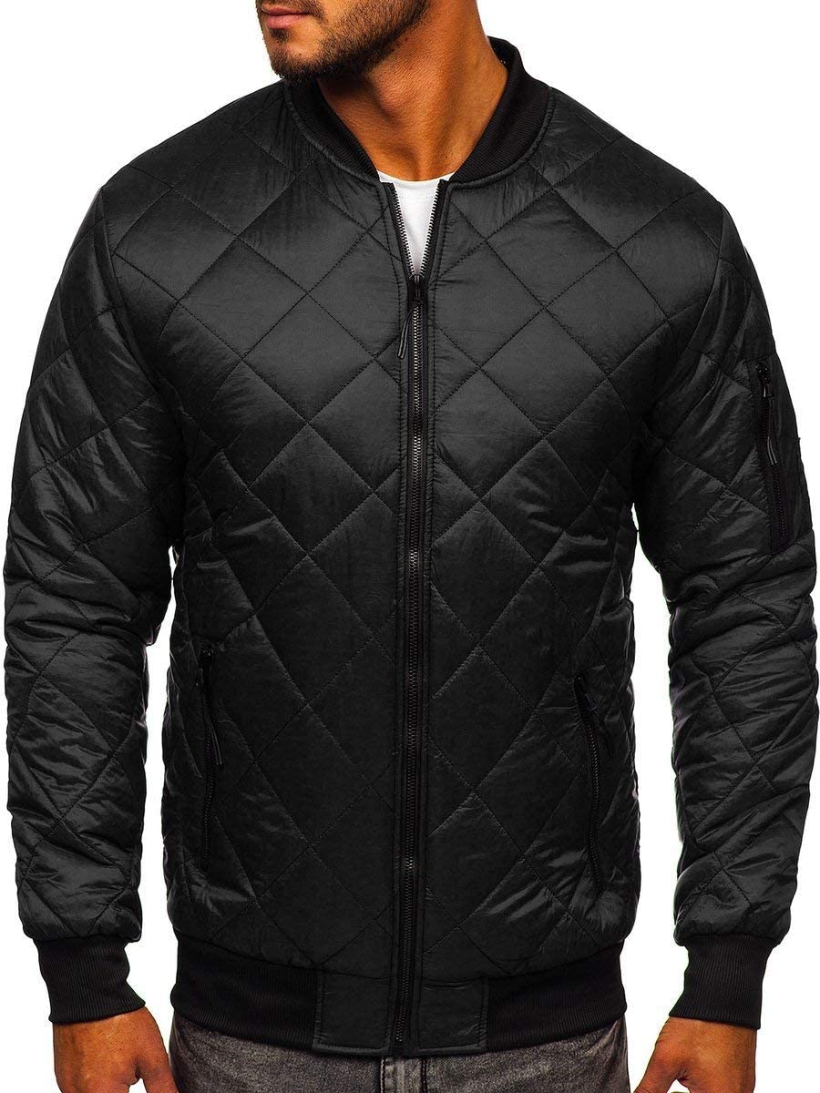 BOLF Herren Bomberjacke Leichte Übergangsjacke mit Stehkragen Steppjacke Fliegerjacke Pilotenjacke College Jacke Baseball Freizeitjacke Blouson J.STYLE MY-01 Schwarz M [4D4]