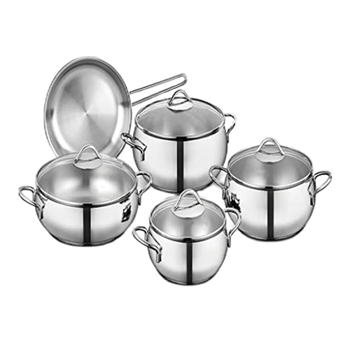 Edelstahl-Kochgeschirr-Set mit 6 Suppentöpfen und Glasdeckel, multifunktionale Antihaft-Bratpfanne, Küchenkochen