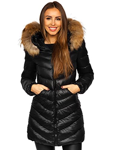 BOLF Damen Winterjacke Parka Wintermantel Lange Daunenjacke Steppjacke mit Kunstfell Kapuze Puffermantel Sportjacke Warm Freizeit Outdoor Casual Style M688 Schwarz L [D4D]