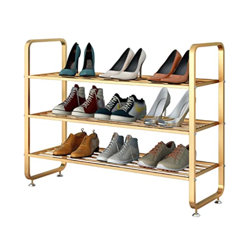 YIHANSS Schuhregal, einfache Schuhregale, 3-stufiger Schuhregal-Organizer, modernes Schuhregal aus Metall, goldenes kleines Schuhregal mit verstellbaren Fußpolstern, freistehende Schuhregale,