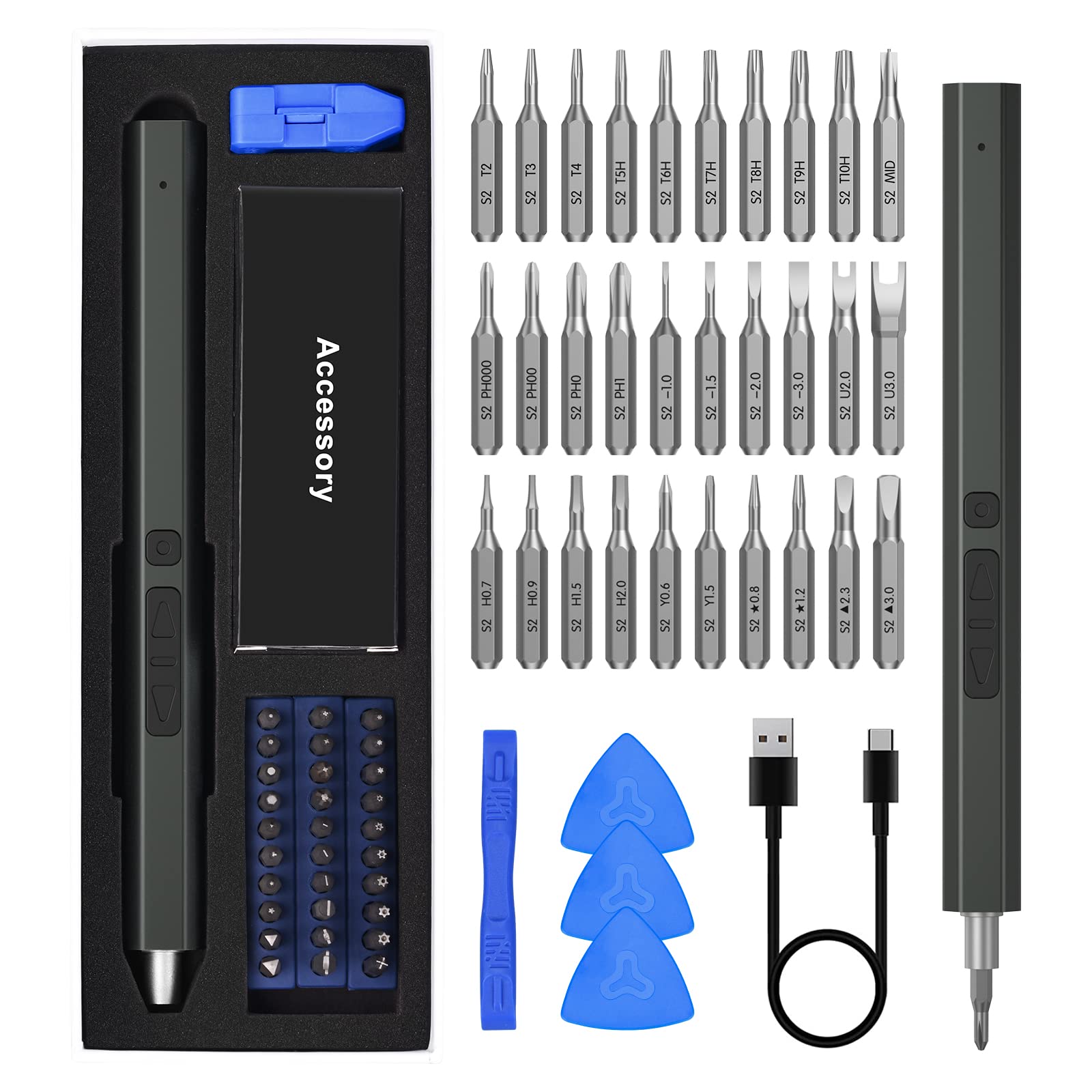 GAOEEIN Feinmechaniker Schraubendreher Set, 36 in 1 Mini Elektro Schraubendreher mit 30 Bits, mit LED-Licht Akkuschrauber Geeignet für Mobiltelefone/Spielekonsolen/Kameras/Uhren/Brillen/Laptops