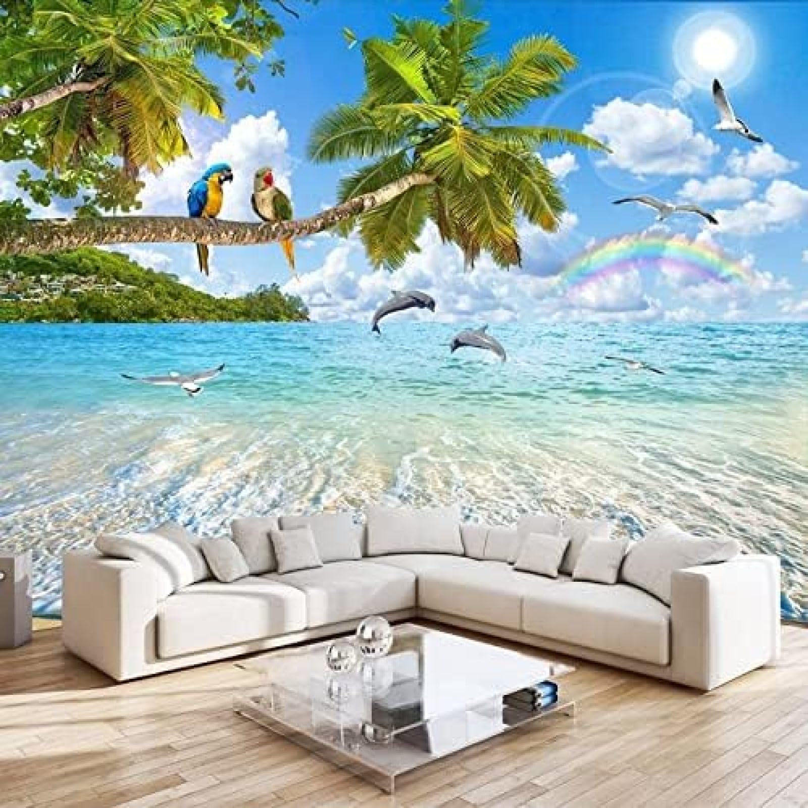 XLMING Landschaftsmalerei Strand Blauer Himmel 3D Tapete Wohnzimmer Sofa Schlafzimmer Esszimmer Home Dekoration Wand-350cm×256cm