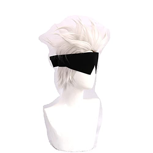 LINLINCD Anime Cosplay Perücke Jujutsu Kaisen Anime Gojo Satoru Kurze Haare Headwear Eye Patch Cosplay Perücke Perücke Kappe Synthetische Halloween Karneval Party Requisiten