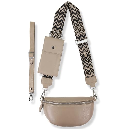 Blade Bauchtasche Damen Echtleder, stylisch Umhängetasche Damen, Crossbody Bag Damen mit 2 abnehmbaren verstellbaren Schultergurten und mit HANDYTASCHE für Frauen-Beige (Groß/OPT-6)