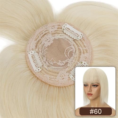 Haartopper für Frauen Haaraufsätze for Frauen mit dünner werdendem Haar, glatter Echthaaraufsatz mit Pony, 8,5 x 8,5 cm, weiche, atmungsaktive indische Haarteile mit 3 Clips Haarteil Topper Toupet Fra