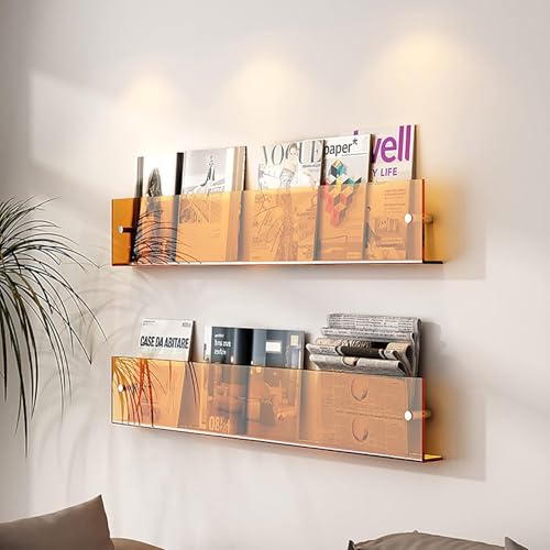 Schwimmende Regale aus Acryl, 2er-Pack – an der Wand montierter Zeitungsständer, perfektes Badezimmer-Bücherregal und Broschürenhalter für die Präsentation zu Hause und im Büro, Orange, 70 c