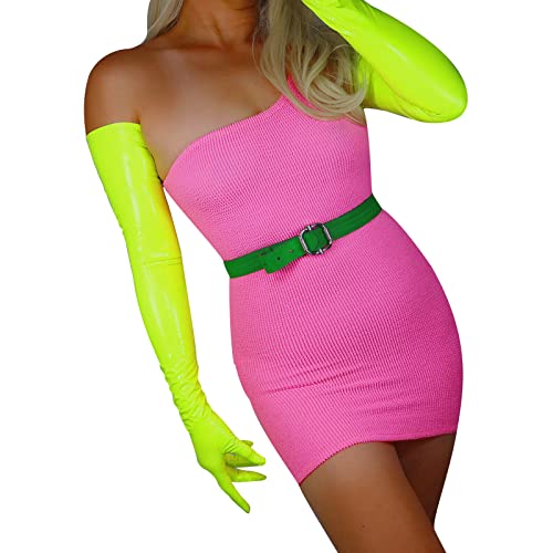 DooWay Lange Latex-Handschuhe für Damen, 70 cm, Stretch, zweite Haut, Kunstgummi, Halloween-Kostüm, Nachtclub, Party-Handschuhe, neon green, 38