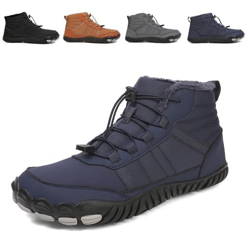 OTEB Barfußschuhe for den Winter, Wanderschuhe, Barfußstiefel for den Außenbereich, Wanderschuhe, Laufschuhe mit elastischem, Lockerem Verschluss, Slip-On(Dark Blue,39 EU)