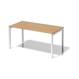 BISLEY Cito Schreibtisch, 650-850 mm höheneinstellbares U-Gestell, Metall, Bc396 Dekor Buche, Gestell Verkehrsweiß, 80 x 160 x 85 cm