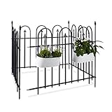 Relaxdays Gartenzaun Metall GOTH Komplettset 4,8 m, Metallzaun aus Eisen, 4 Zaunelemente 90 x 120 cm, anthrazit, schwarz