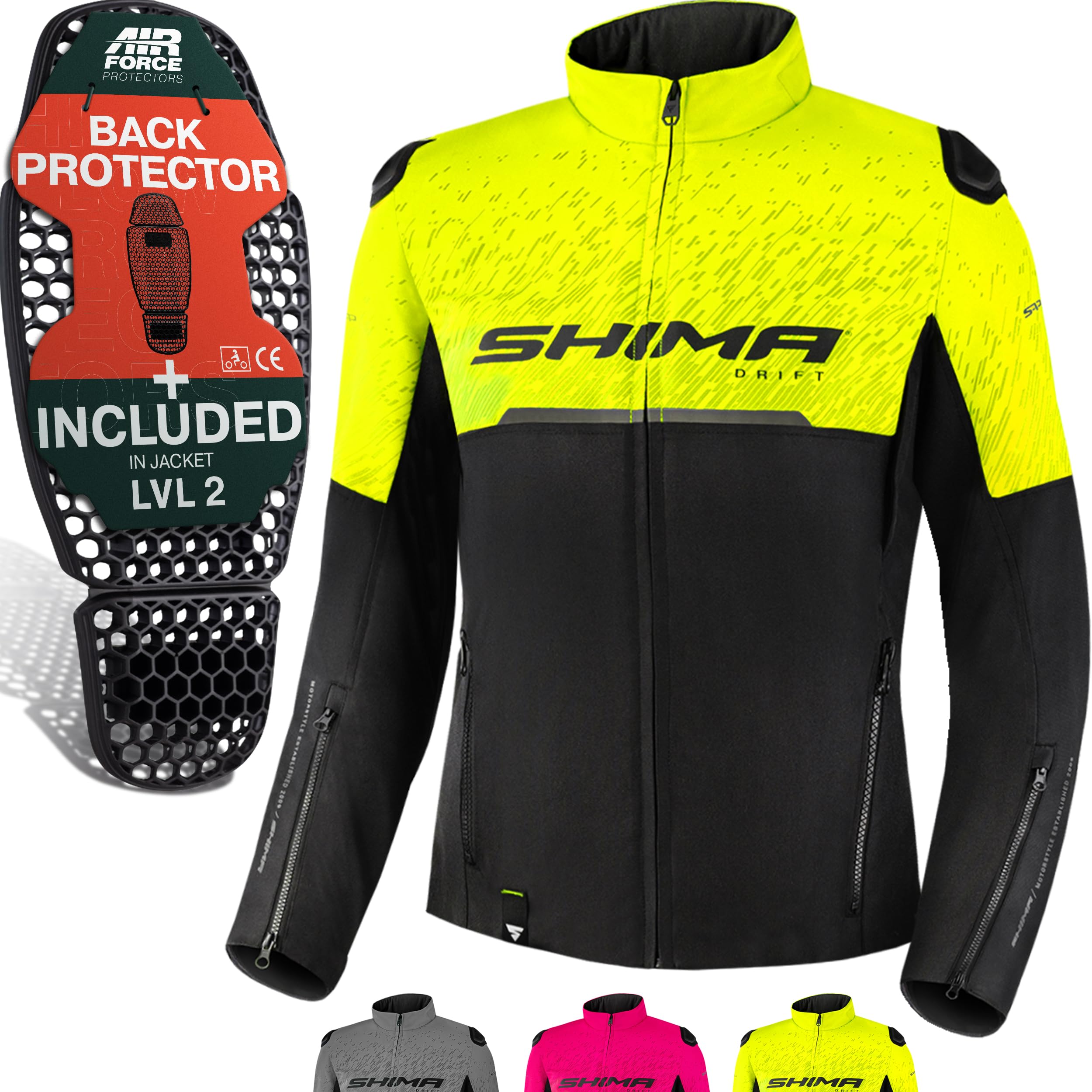 SHIMA DRIFT Motorrad Jacke Damen mit Protektoren AIRFORCE Rückenprotektor Motorradjacke Sommer Schulter Protektor Ellbogen Textiljacke Schutzjacken Protektorenjacke Stadt (Frauen, Fluo, M)