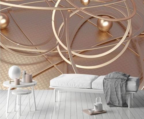 Gold Abstrakte Linien Geometrische Kreise 3D Tapete Poster Restaurant Schlafzimmer Wohnzimmer Sofa TV Dekorative Wand-250cm×170cm