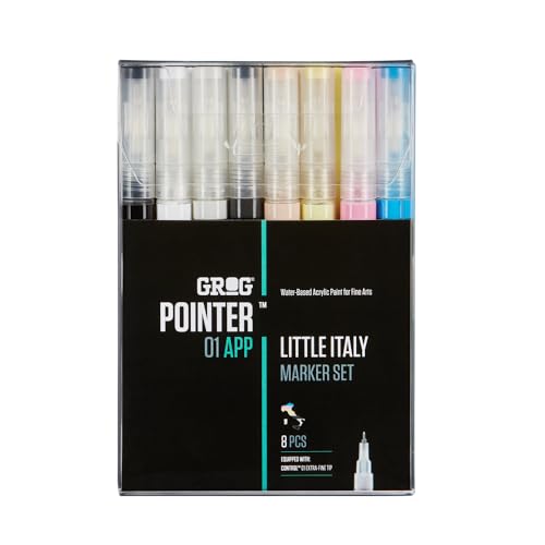 Grog Pointer 01 APP Little Italy Marker Set, 0,7 mm Extra Feine Spitze, Packung mit 8 Stück