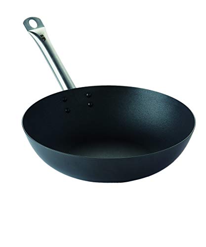 Point-Virgule Wok Pfanne mit Antihaft Beschichtung und Edelstahlgriff für Wok-Grillgerichte zu bereiten, auch für Induktion geeignet, Ø 30CM, Schwarz