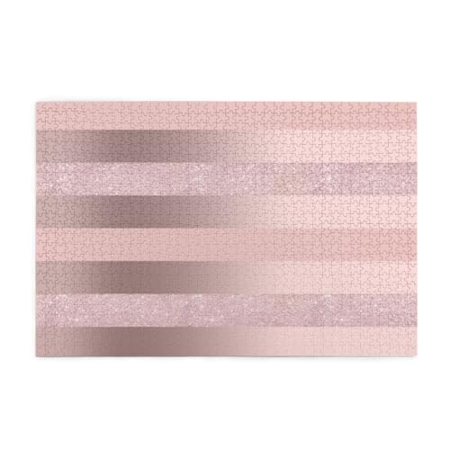 Eleganter Roségold-Glitzer-Rosa-Streifen, Puzzles 1000 Teile Holzpuzzle Spielzeug Familienspiel Wanddekoration