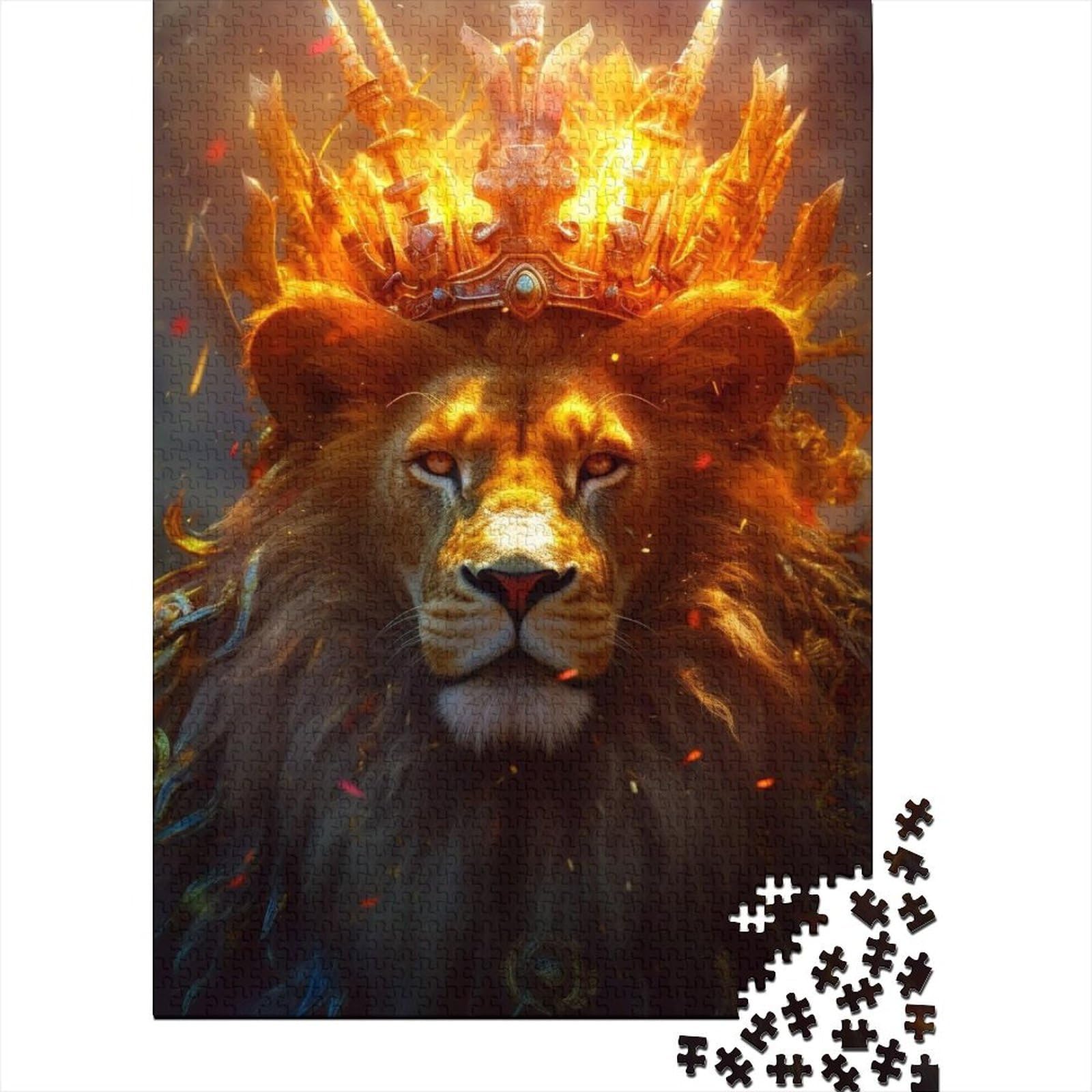 1000 Teile für Erwachsene, schwierige Puzzles, Der goldene König der Löwen, Holzpuzzles für Erwachsene, Holzpuzzle für Erwachsene und Teenager, 75 x 50 cm