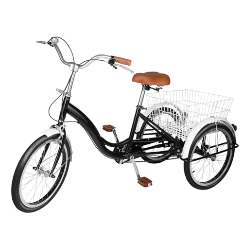 Fridgestea 20 Zoll Dreirad für Erwachsene, 3 Räder Fahrrad, Erwachsenendreirad Leichtes Dreirädriges Tricycle mit Einkaufskorb, Klingel für Damen Herren Senioren (Schwarz)