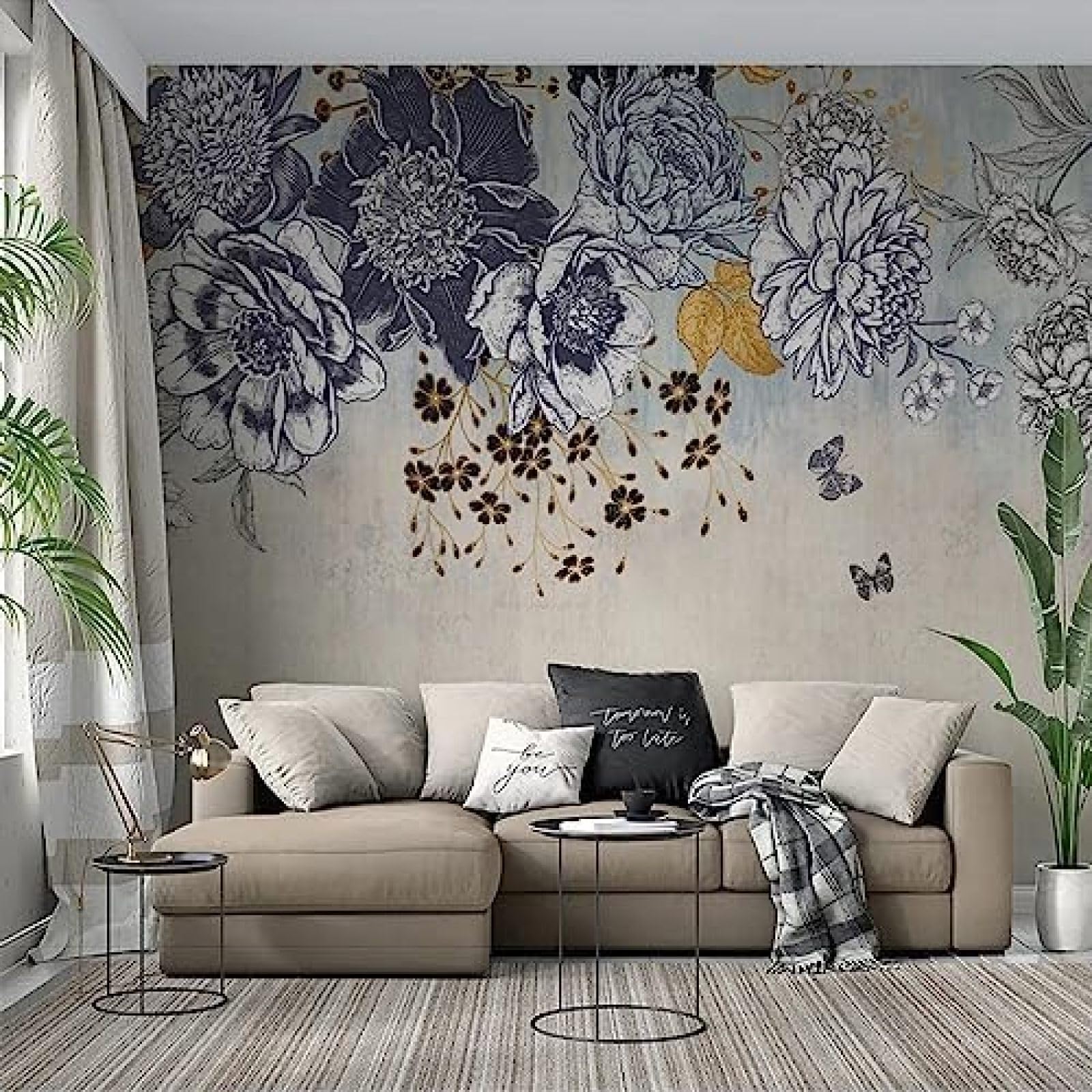 XLMING Luxus Hand Gezeichnet Linie Kunst Botanische Blume 3D Tapete Wohnzimmer Sofa Schlafzimmer Esszimmer Home Dekoration Wand-350cm×256cm