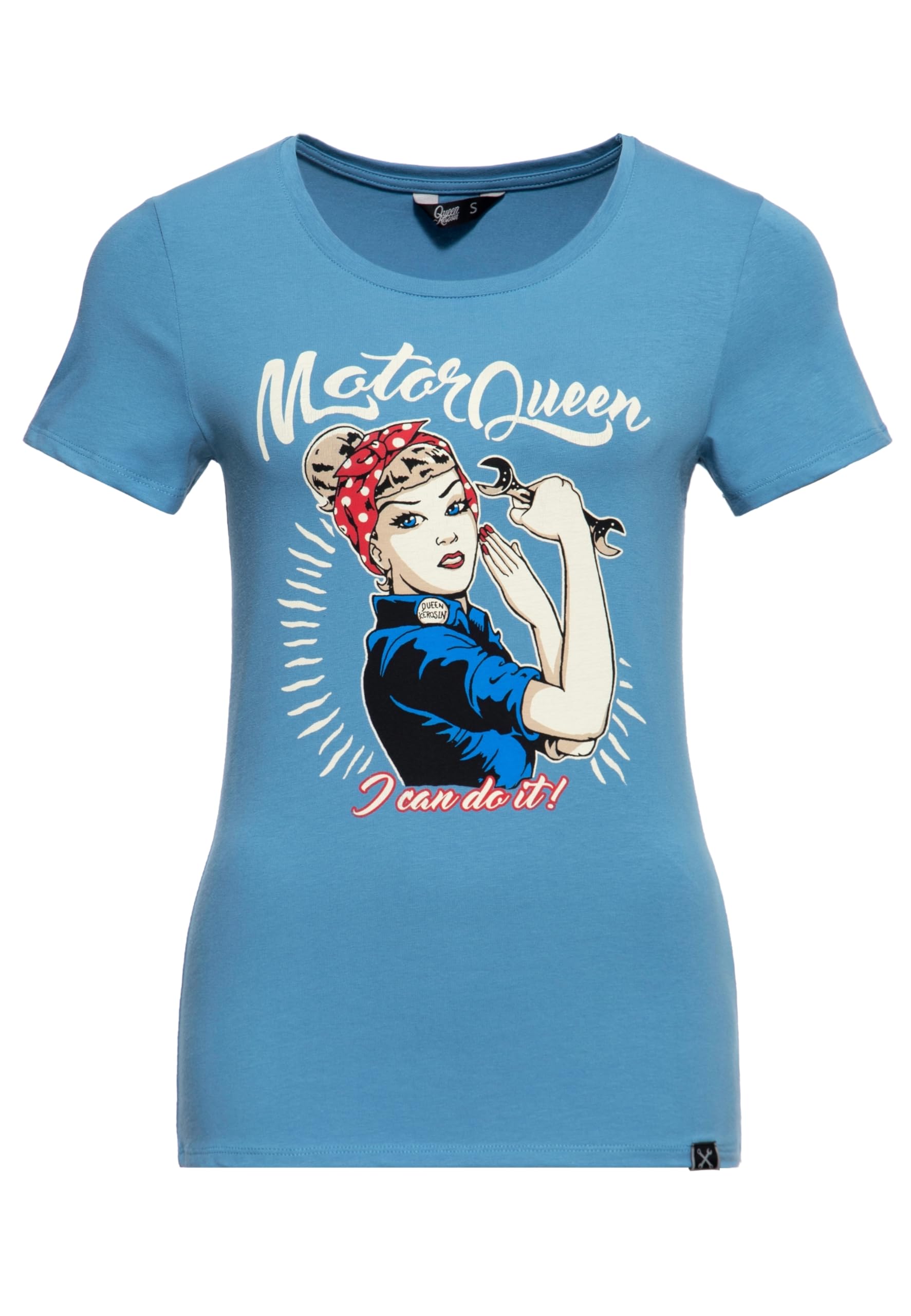 Queen Kerosin Damen Basic T-Shirt | Slim Fit | Retro Frontprint Motor Queen I Can Do It