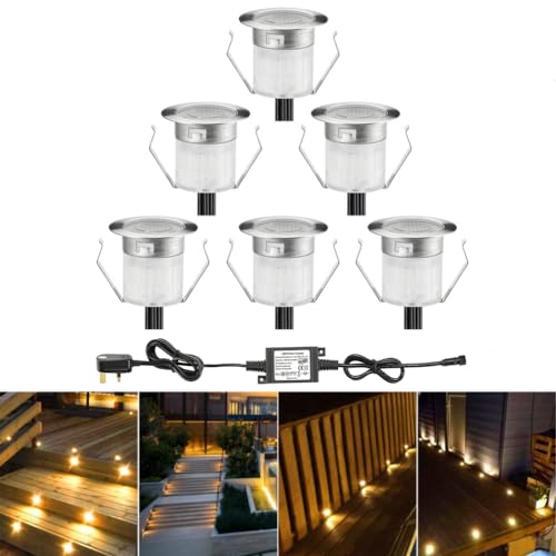 Warmweiße LED-Bodenleuchten, wasserdicht IP67, 0,6 W, Ø 30 mm, Beleuchtung für Terrasse/Terrasse/Weg/Wand/Garten/Dekoration, 6 Packungen