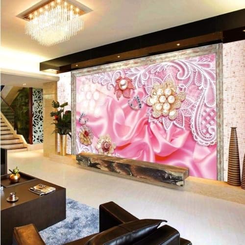 Rosa Seide Perlenblüte 3D Tapete Poster Restaurant Schlafzimmer Wohnzimmer Sofa TV Dekorative Wand-250cm×170cm