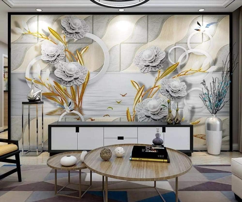 Kamee-Perlen Vögel Geometrische Kreise 3D Tapete Poster Restaurant Schlafzimmer Wohnzimmer Sofa TV Dekorative Wand-250cm×170cm