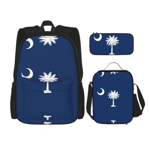 WURTON 3-in-1 Büchertaschen-Set, verstellbarer Schulter-Rucksack, Lunch-Tasche, Federmäppchen, Tasche, South Carolina Flagge, Einheitsgröße