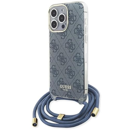 Guess GUHCP15LHC4SEB Hülle für iPhone 15 Pro 6.1" Blau hardcase Crossbody Cord 4G Print