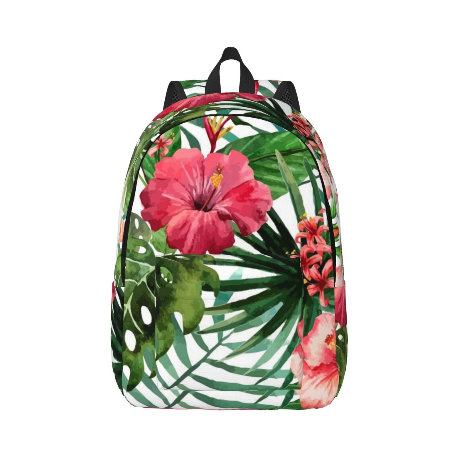 Wurton Hibiscus Blumenprint Unisex Canvas Rucksack Nette Reise Rucksack Casual Sport Ästhetischer Rucksack, Schwarz , S