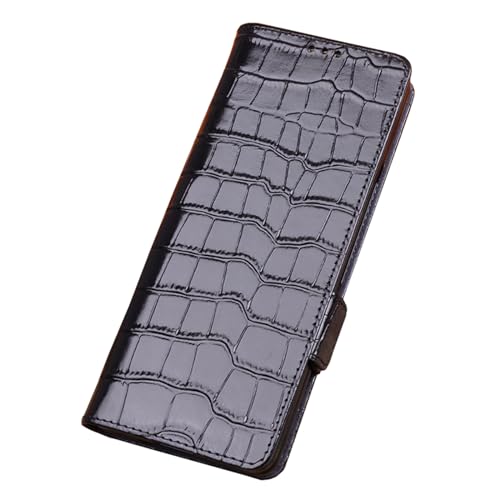 SUREKYA Lederhülle für Samsung Galaxy Z Fold 5, Krokodilmuster, Klappetui, Magnetverschluss, vollständige Abdeckung, Anti-Fall, Business-Handyhülle (Schwarz, Z Fold 5 7,6 Zoll)